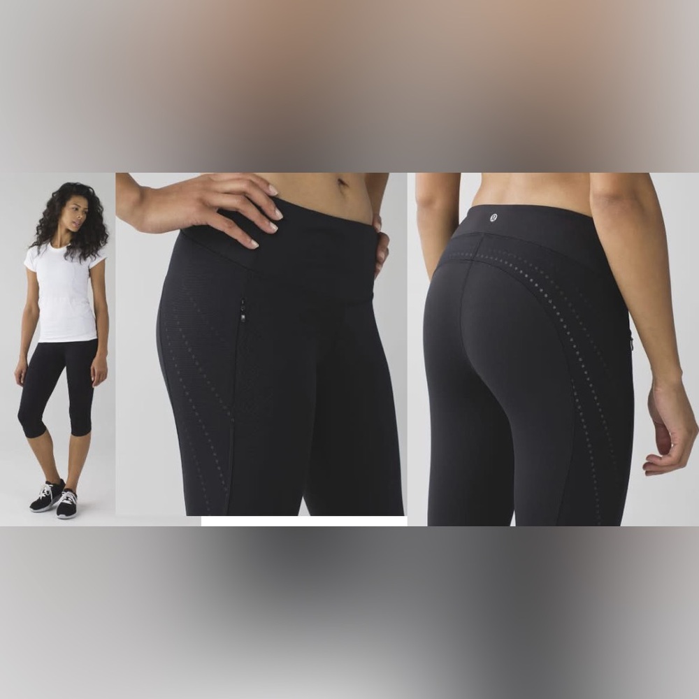 Lululemon Stop at Nothing Crop, Black, Size 2, Zipper side pocket, EUC